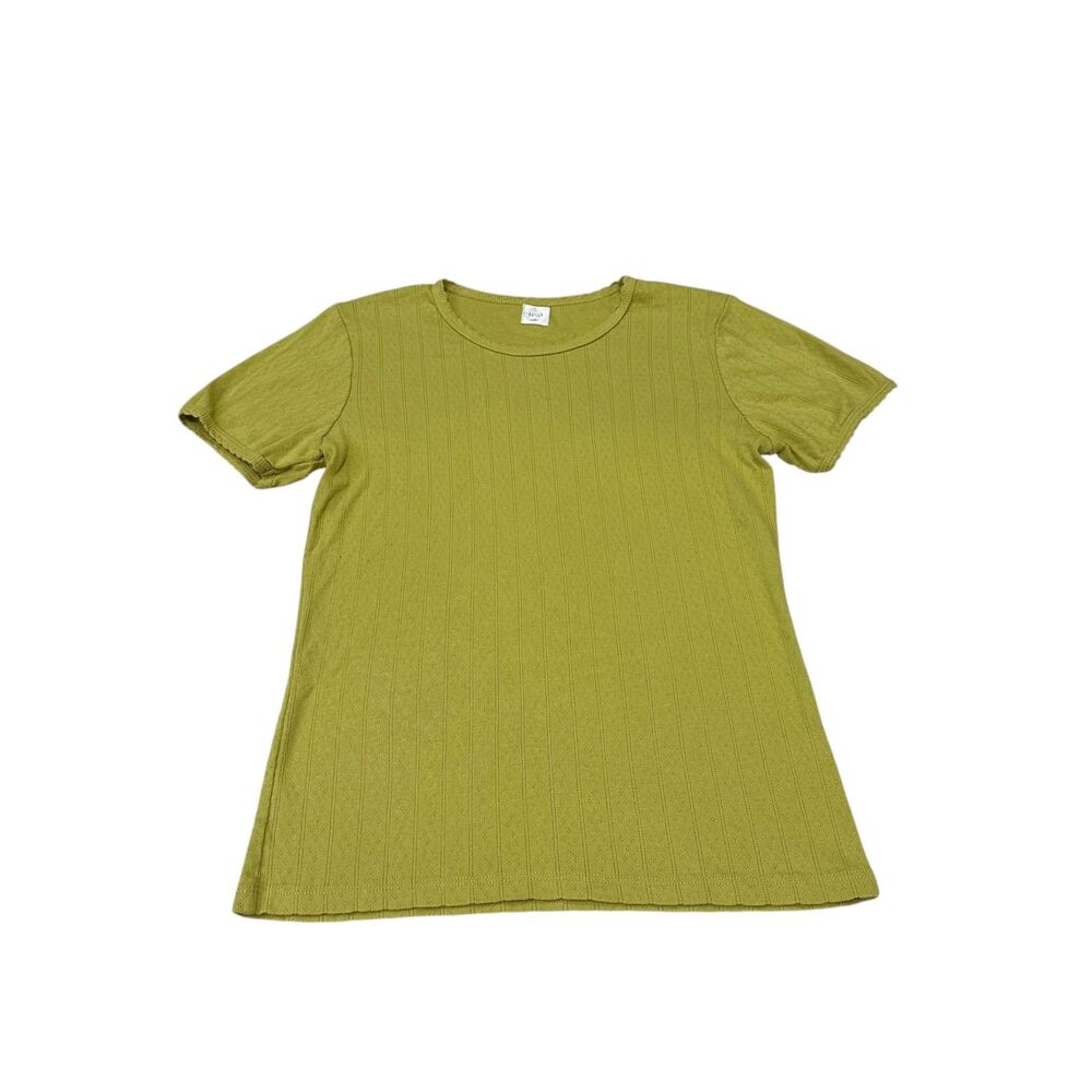 Leset Pointelle Slim Fit Tee in Chartreuse Size L